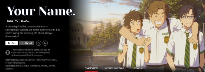 watch Your Name on Netflix in Canada